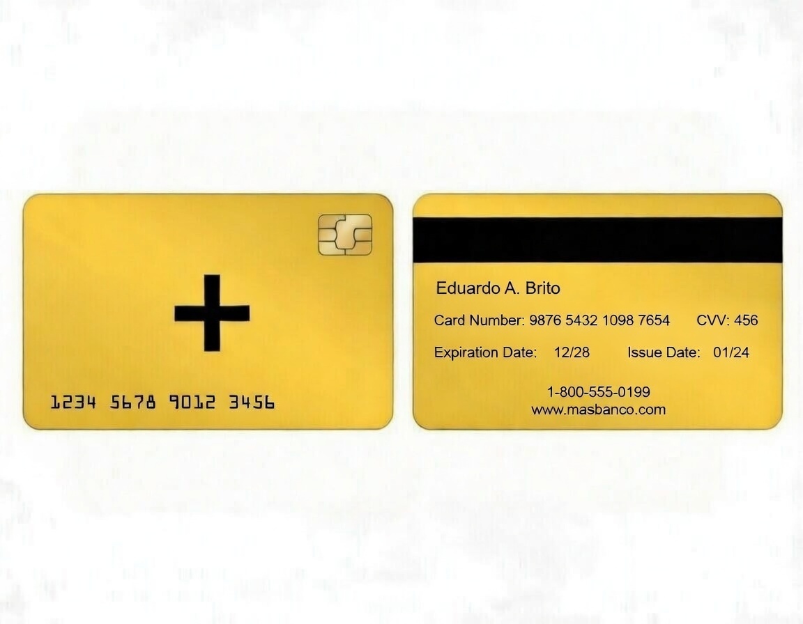 Tarjeta MasBanco dorada con símbolo de más